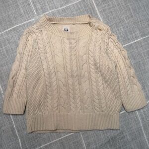 Baby GAP 12-18 Months Fisherman Sweater Cable Knit Button Collar Cotton